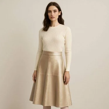Stretch Leder Stoff (Vegan) Gold Beige - (Modestoffe)
