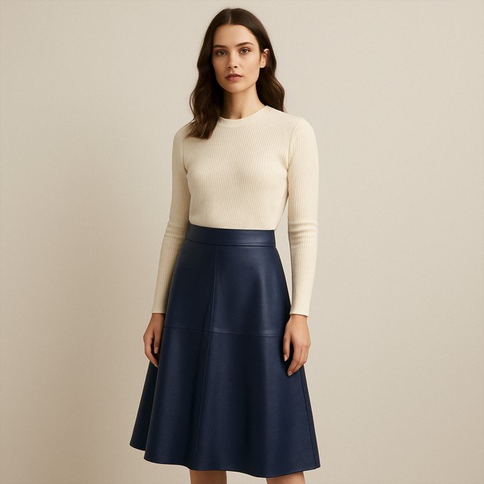 Stretch Leder Stoff (Vegan) Marine - (Modestoffe)