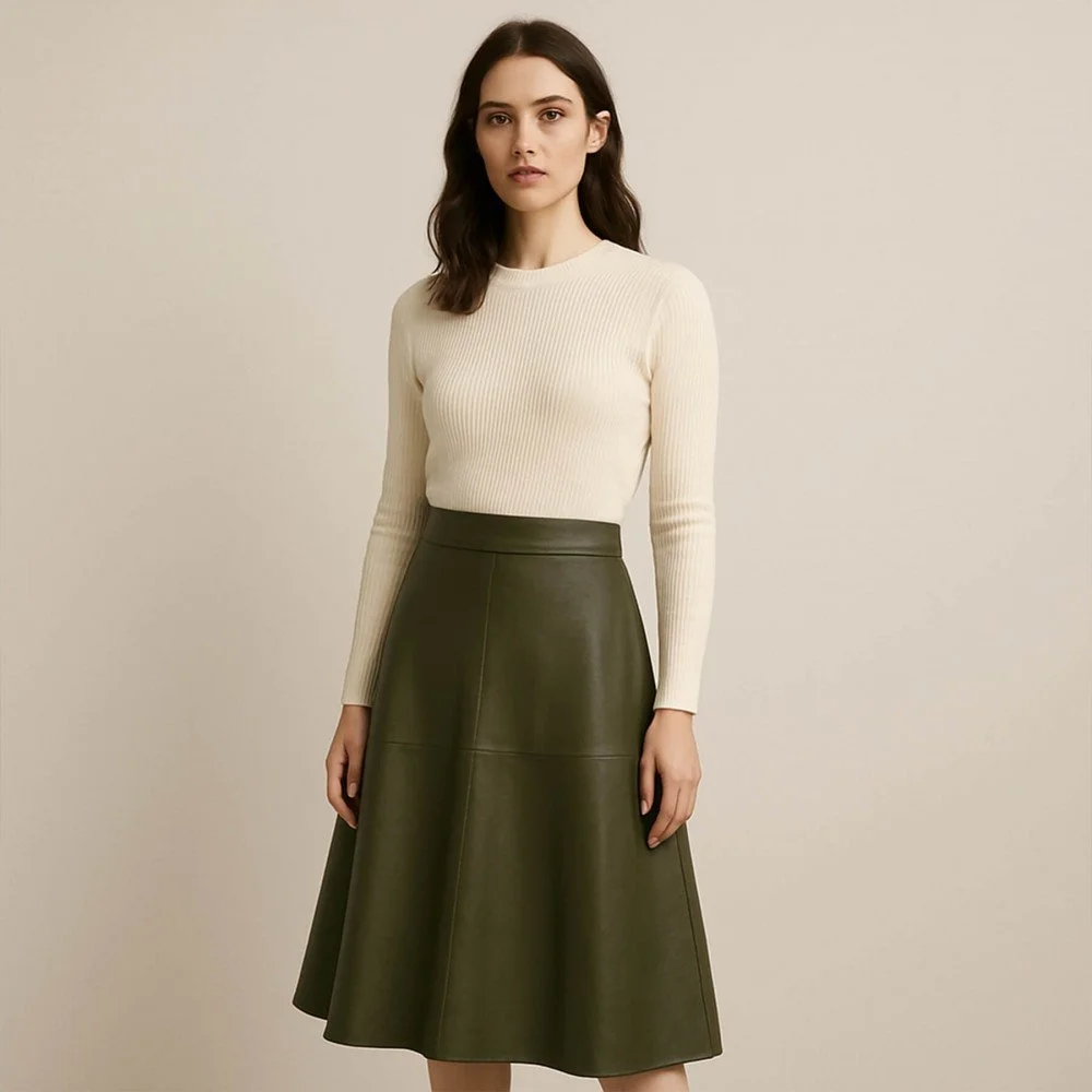 Stretch Leather Fabric (Vegan) Army Green Stretch Leather Fabric (Vegan) Army Green