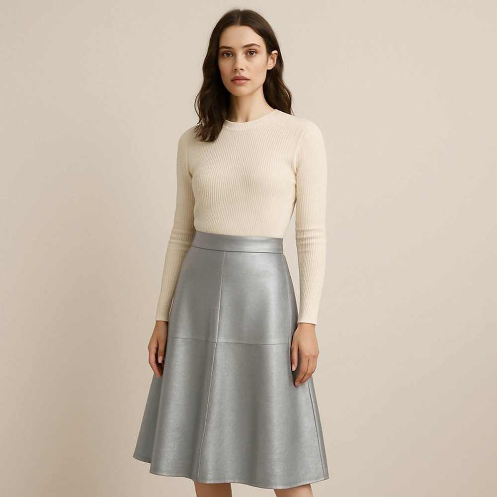 Stretch Leather Fabric (Vegan) Silver