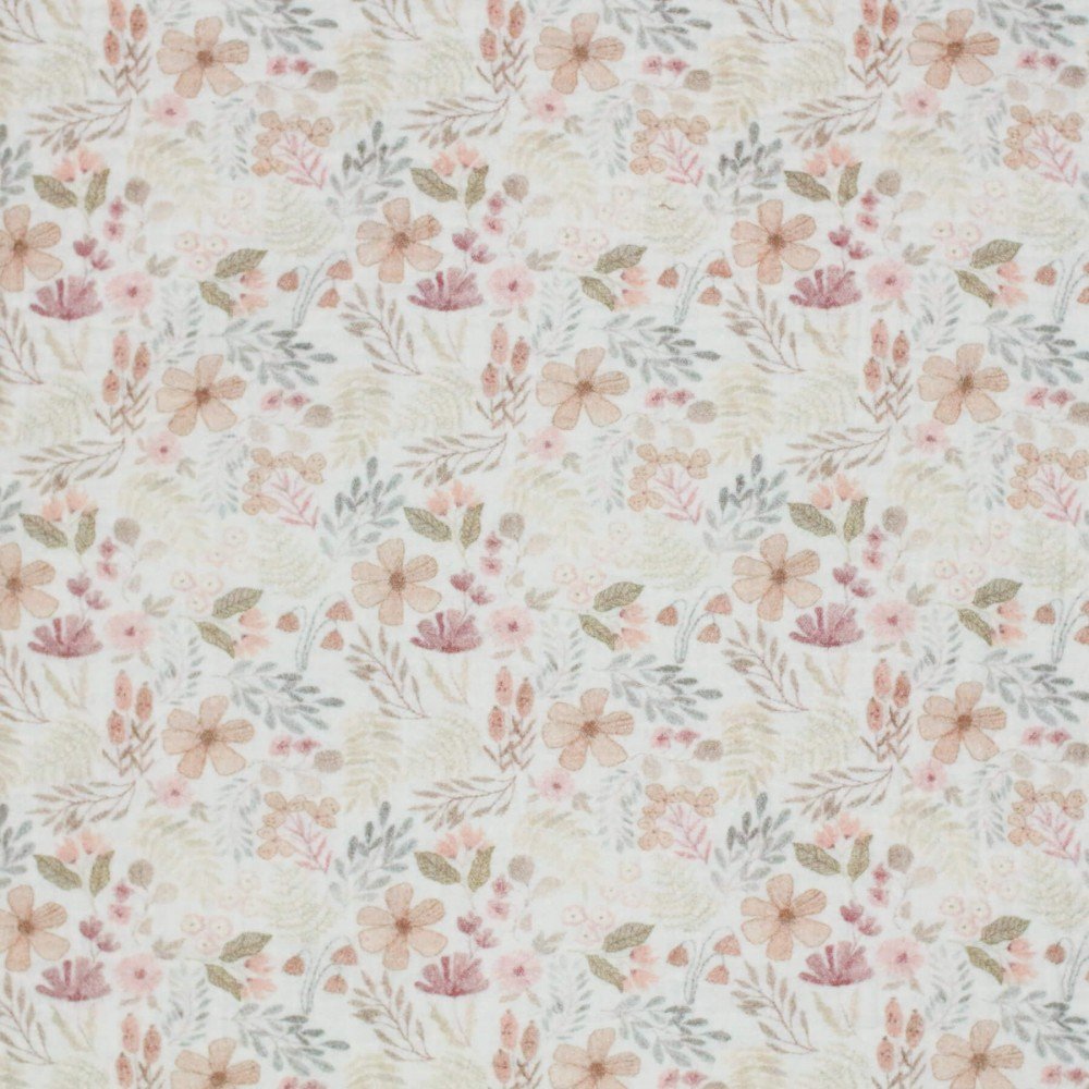Baby Musselin Stof Digital Print - Vintage Blomstermotiver