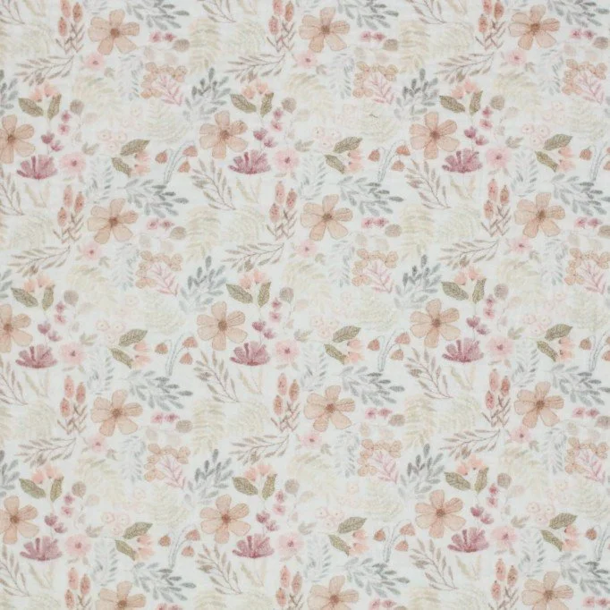 Baumwoll Musselin Stoff Digital - Beige Waldpflanzen - (Kinder Stoffe)