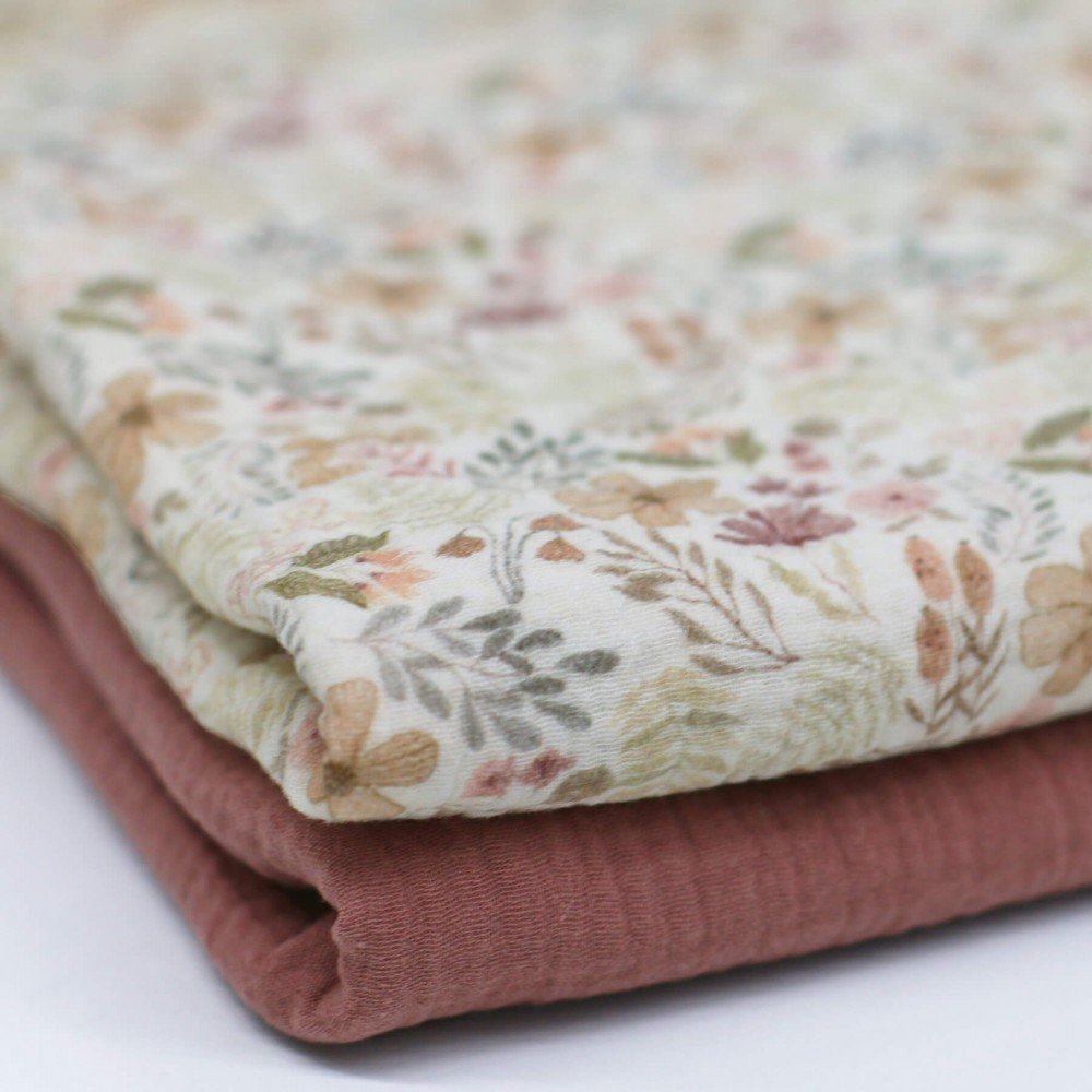 Baby Musselin Stof Digital Print - Vintage Blomstermotiver