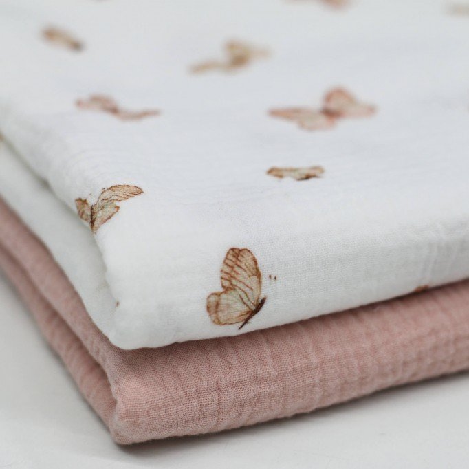 Tissu Double Gaze Impression Numérique - Papillons - (Tissu Enfant)