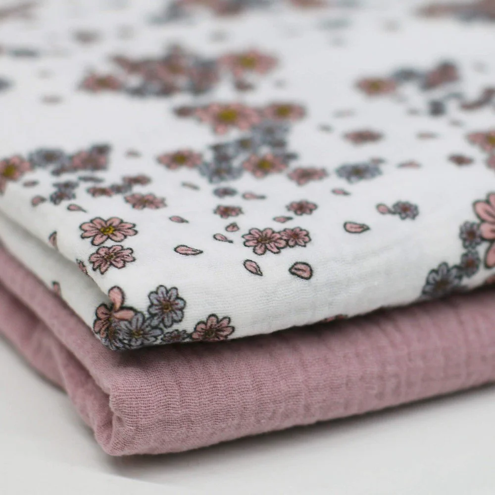 Double Gauze Fabric Digital Print - Flower Leaves Double Gauze Fabric Digital Print - Flower Leaves - (Child Fabrics)