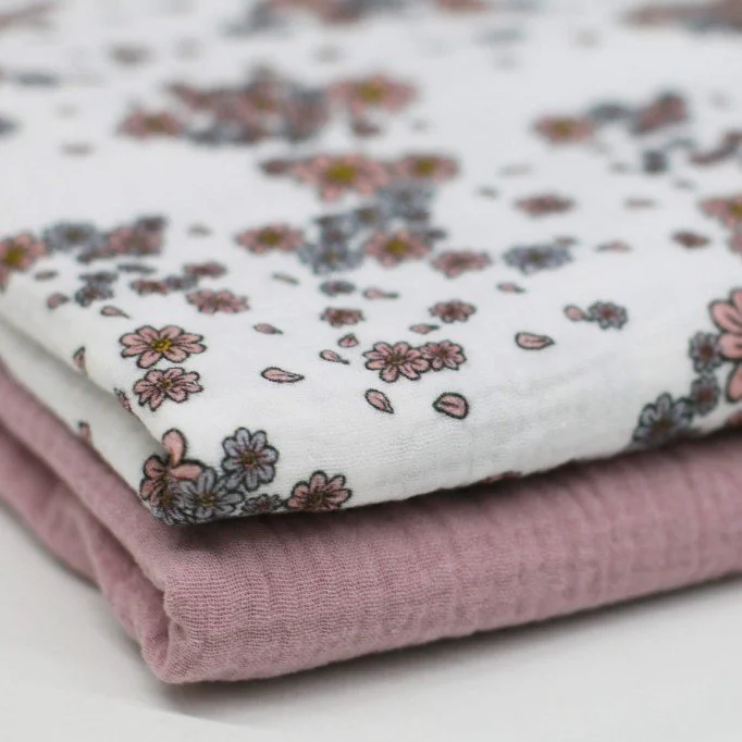 Tissu Double Gaze Impression Numérique - Feuilles Tissu Double Gaze Impression Numérique - Feuilles De Fleurs - (Tissu Enfant)