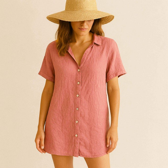 Fine Linen Fabric (Stone Washed) Summer Pink - (Deco Fabrics)