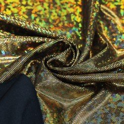 Hologram Lycra Stof (Spræng Glas) Sort / Guld
