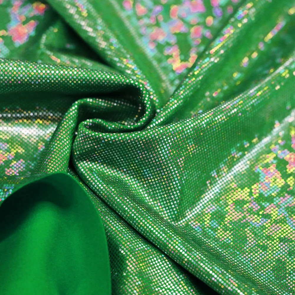 Tessuto Olografico Lycra (Vetro Infranto) Verde Erba Tessuto Olografico Lycra (Vetro Infranto) Verde Erba