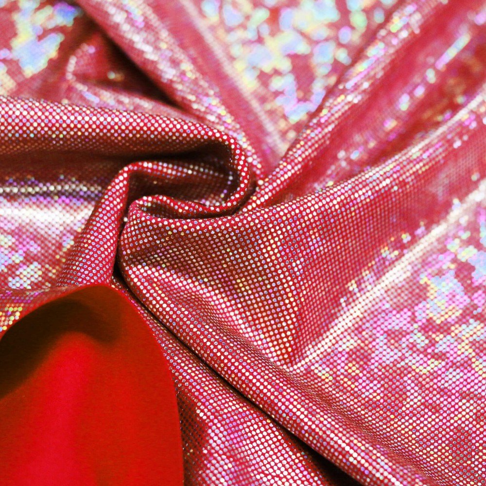 Hologram Lycra Fabric (Shattered Glass) Red