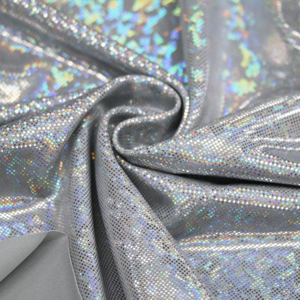 Hologram Lycra Fabric (Shattered Glass) Silver Grey