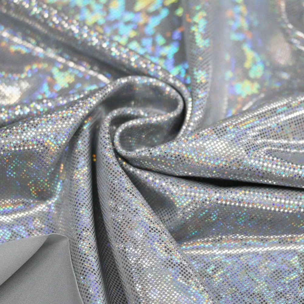 Hologram Lycra Fabric (Shattered Glass) Silver Grey
