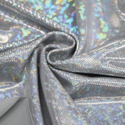 Tissu Lycra Hologramme (Verre Brisé) Gris Argenté