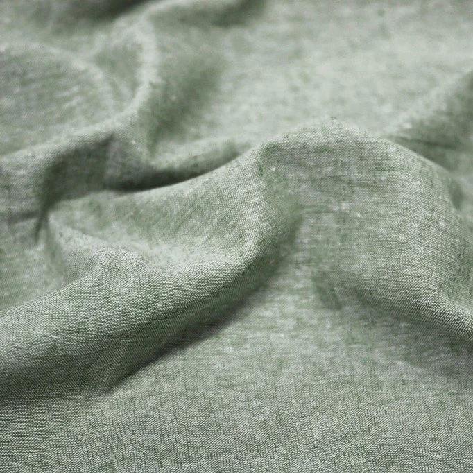 Tissu De Lin Chambray Armée Verte - (Tissus Deco)