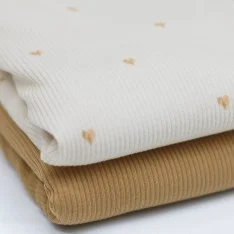 Tissu Maille Tricot Côtelé - Mini Cœurs De Chameau
