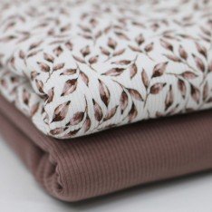 Rippstrick Jersey Stoff - Gemaltes Blatt Altmauve