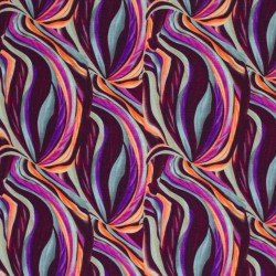 Digitale Print Bamboe Jersey - Abstracte Bladeren Paars
