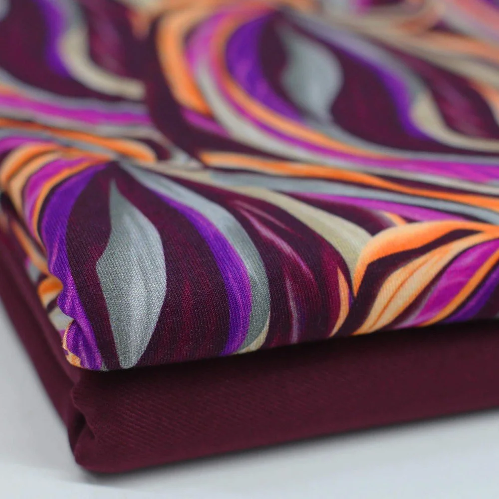 Digitale Print Bamboe Jersey - Abstracte Bladeren Paars Digitale Print Bamboe Jersey - Abstracte Bladeren Paars