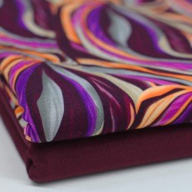 Digitale Print Bamboe Jersey - Abstracte Bladeren Paars