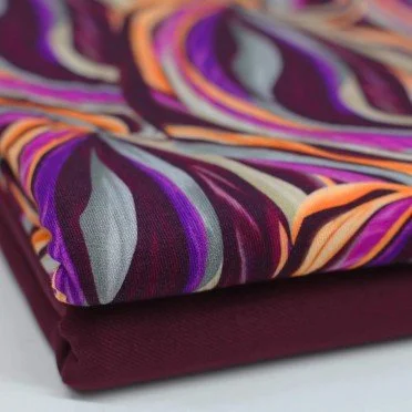 Bambusjersey Digital Mønstre - Abstrakte Blade Lilla - (Jerseystoffer Print)