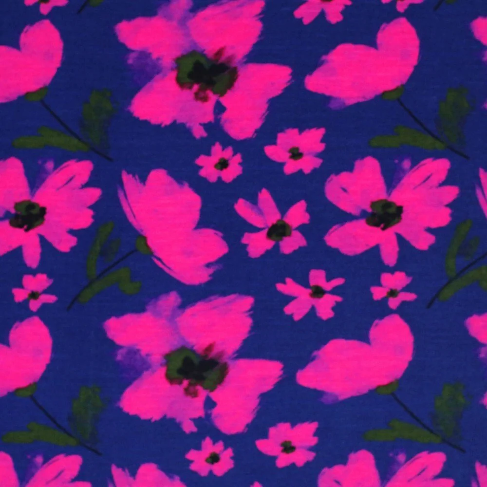 Digitale Print Bamboe Jersey - Aquarel Klaproos Marine Fuchsia Digitale Print Bamboe Jersey - Aquarel Klaproos Marine Fuchsia