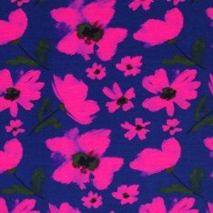 Digital Print Bamboo Jersey - Watercolor Poppy Navy Fuchsia