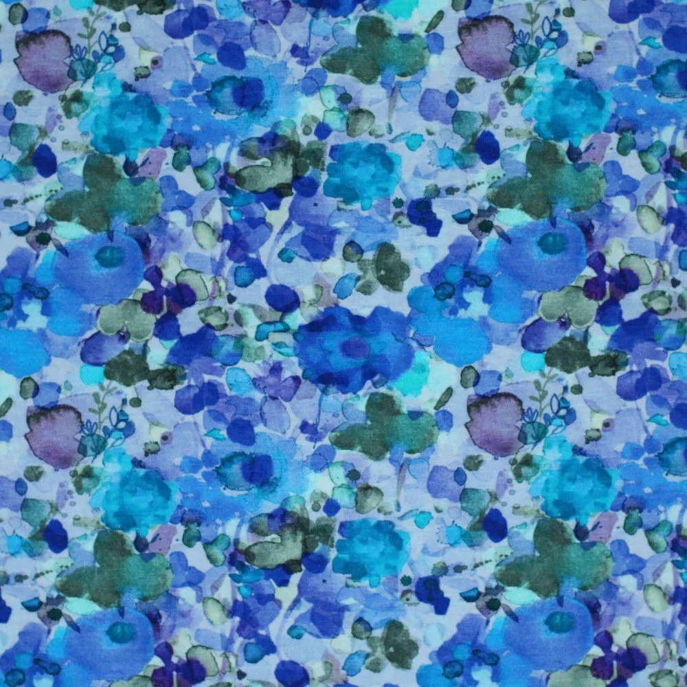 Digitale Print Bamboe Jersey - Aquarel Bloemenveld Kobalt Digitale Print Bamboe Jersey - Aquarel Bloemenveld Kobalt