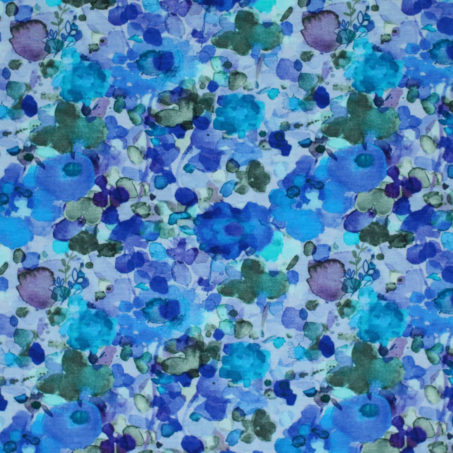 Digitale Print Bamboe Jersey - Aquarel Bloemenveld Kobalt