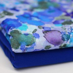 Digital Print Bamboo Jersey - Watercolor Flowerfield Cobalt