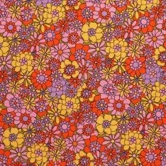 Jersey Cotton Fabric Digital Print - Hippie Flower Lilac Mustard