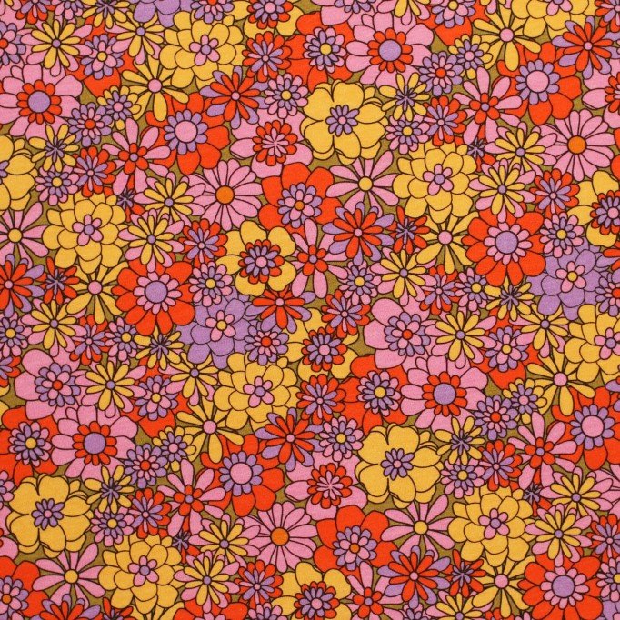 Jersey Di Cotone Stampa Digitale - Fiore Hippie Lilla Senape Jersey Di Cotone Stampa Digitale - Fiore Hippie Lilla Senape - (Jersey Di Cotone Digitale Stampata)
