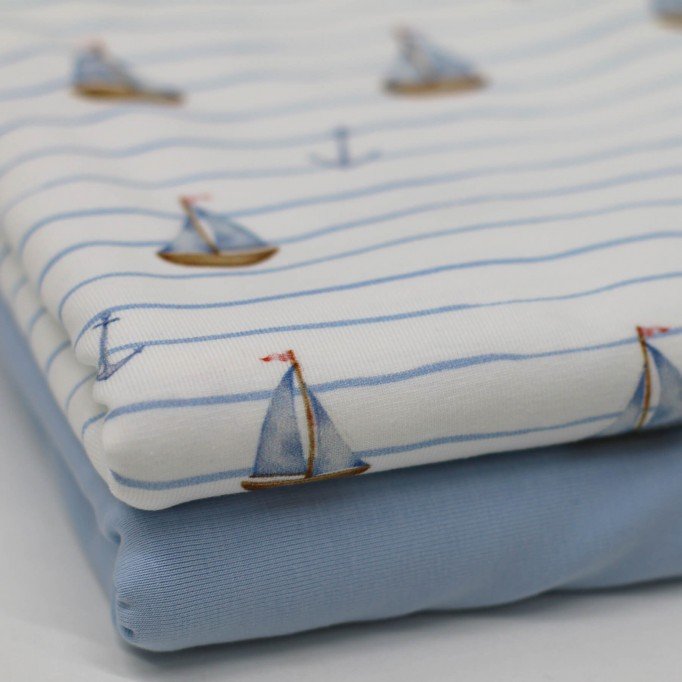 Bomuldjersey Digital Print - Maritime Både Bomuldjersey Digital Print - Maritime Både - (Bomuldjersey Digitaltryk)