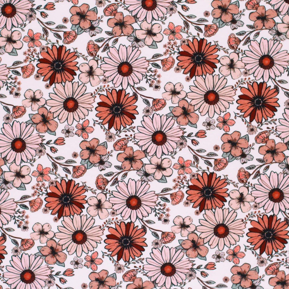 Bomuldjersey Digital Print - Vintage Marguerit Dusty Pink