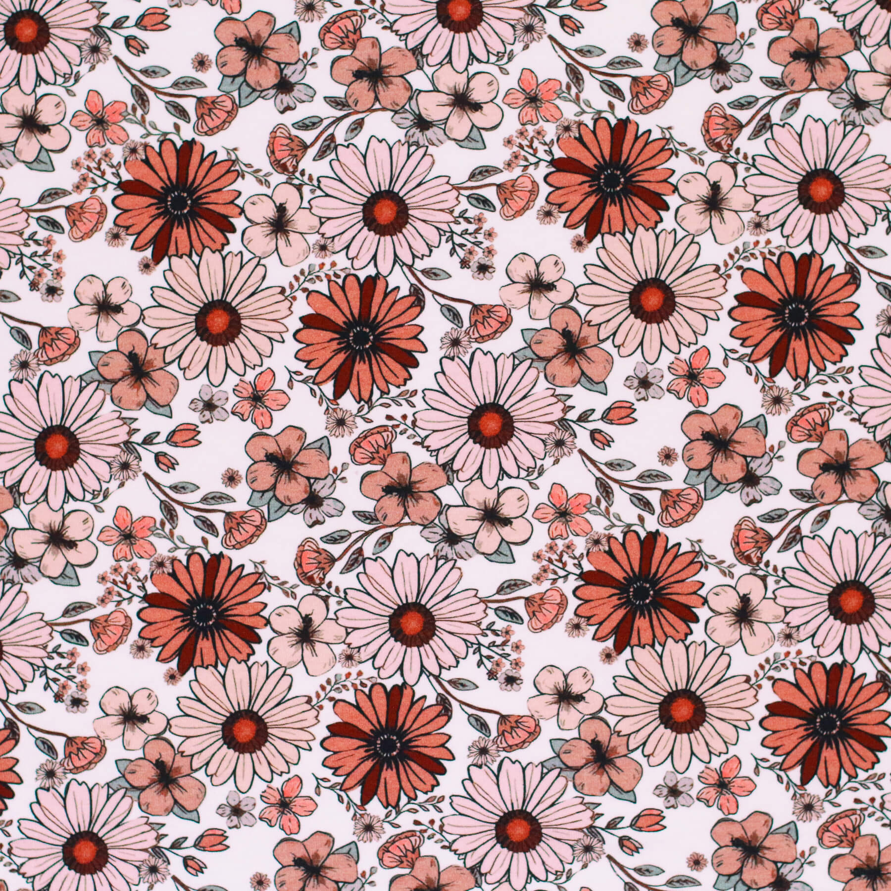 Jersey Katoen Digitale Print - Vintage Madeliefje Dusty Roze
