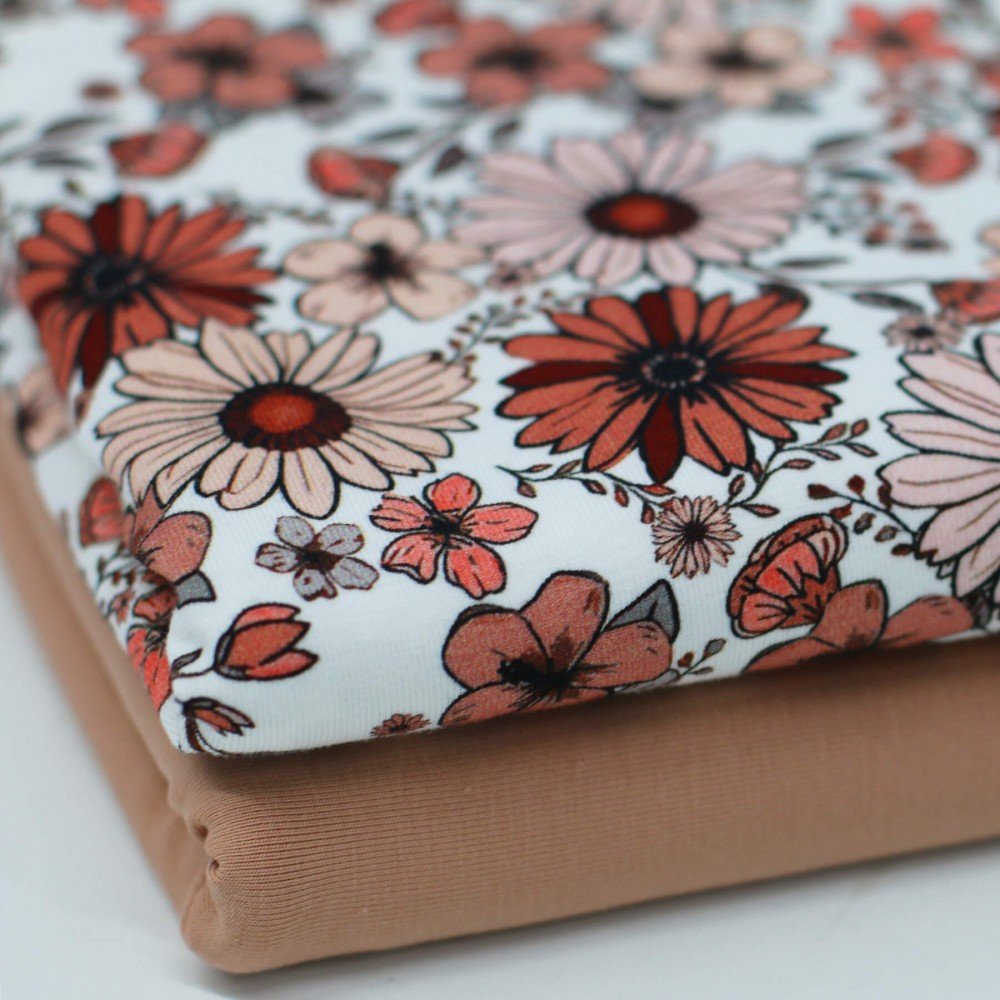 Bomuldjersey Digital Print - Vintage Marguerit Dusty Pink
