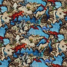 Jersey Cotton Fabric Digital Print - World Dino Dark