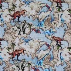 Jersey Di Cotone Stampa Digitale - Mondo Dino Chiaro