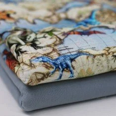 Jersey Di Cotone Stampa Digitale - Mondo Dino Chiaro Jersey Di Cotone Stampa Digitale - Mondo Dino Chiaro