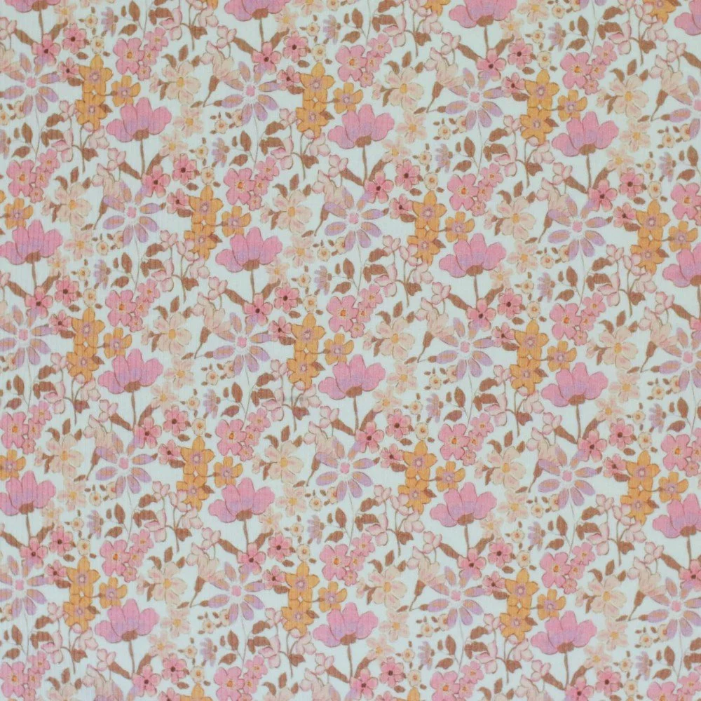 Rib Jersey Stof - Pastel Weidebloem