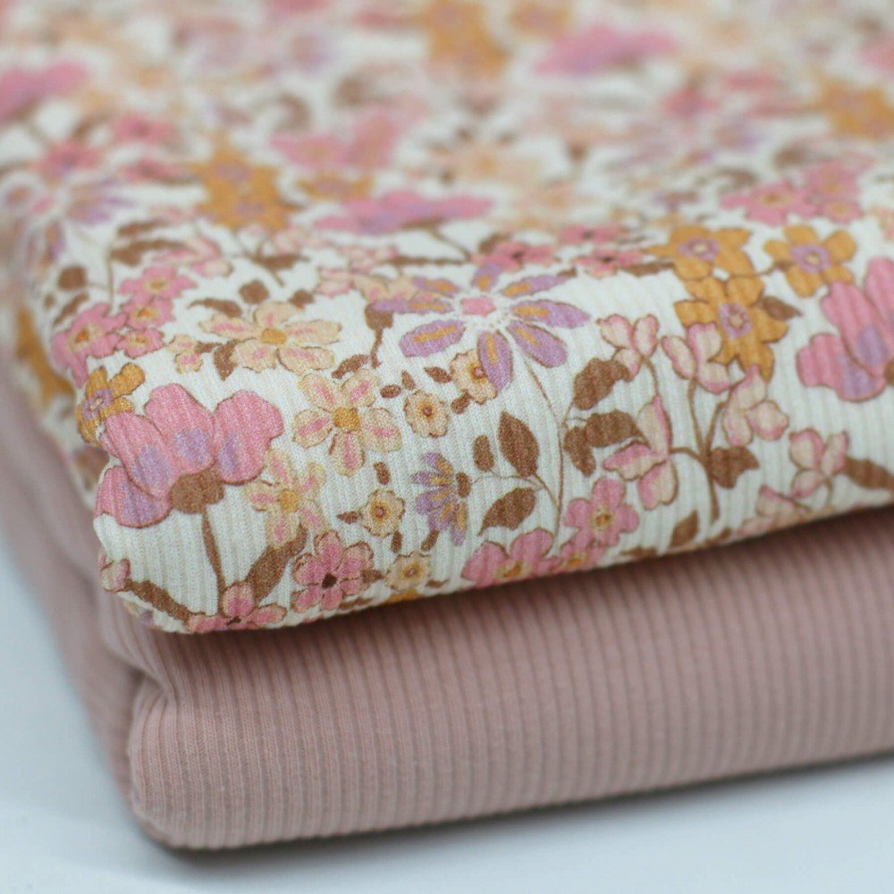 Rib Jersey Strikstof - Pastel Engblomst