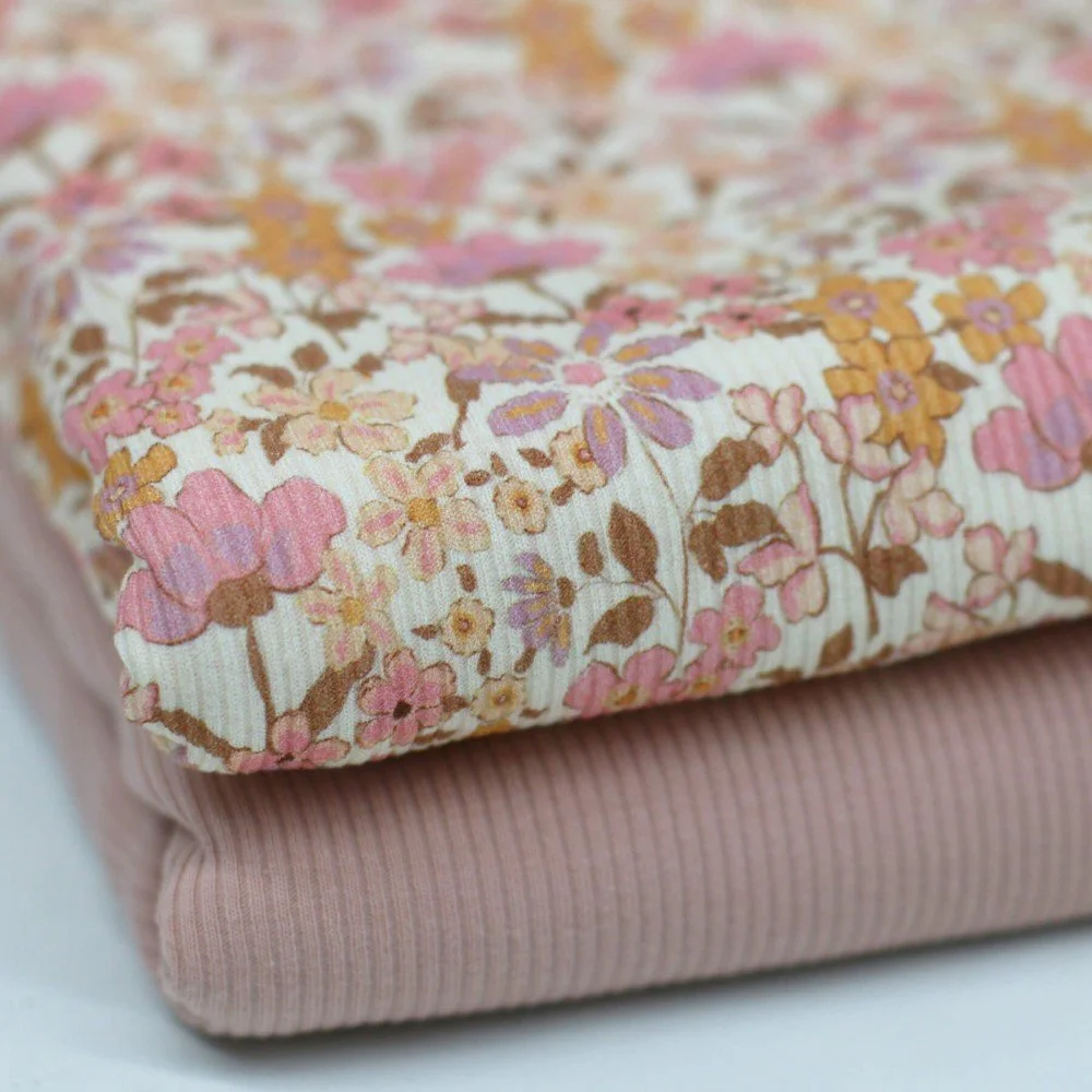 Rib Jersey Stof - Pastel Weidebloem