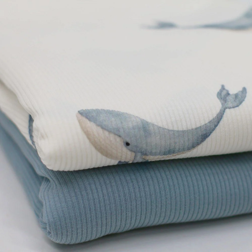 Rib Jersey Stof - Grote Walvis Staalblauw