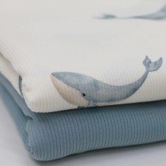 Rib Knit Jersey Fabric - Big Whale Steel Blue