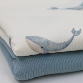 Rib Knit Jersey Fabric - Big Whale Steel Blue