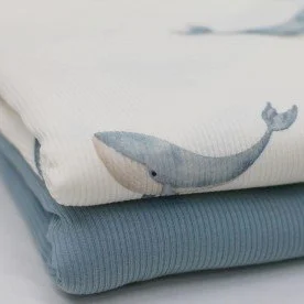 Rib Knit Jersey Fabric - Big Whale Steel Blue