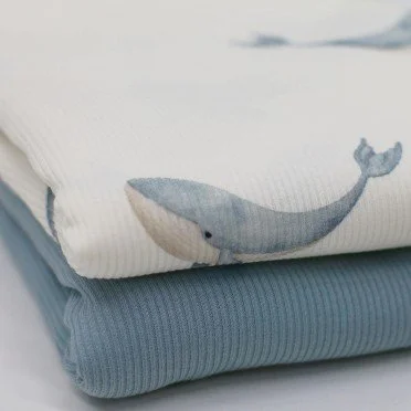 Tessuto Jersey Di Cotone Costine - Grande Balena Blu Acciaio Tessuto Jersey Di Cotone Costine - Grande Balena Blu Acciaio - (Jersey Tessuti)