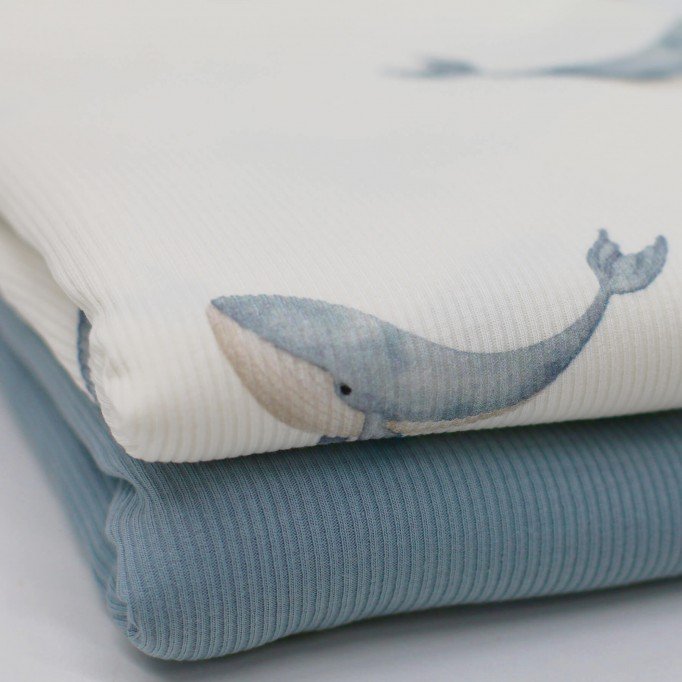 Tissu Maille Tricot Côtelé - Grande Baleine Bleu Acier - (Tissus Jersey)