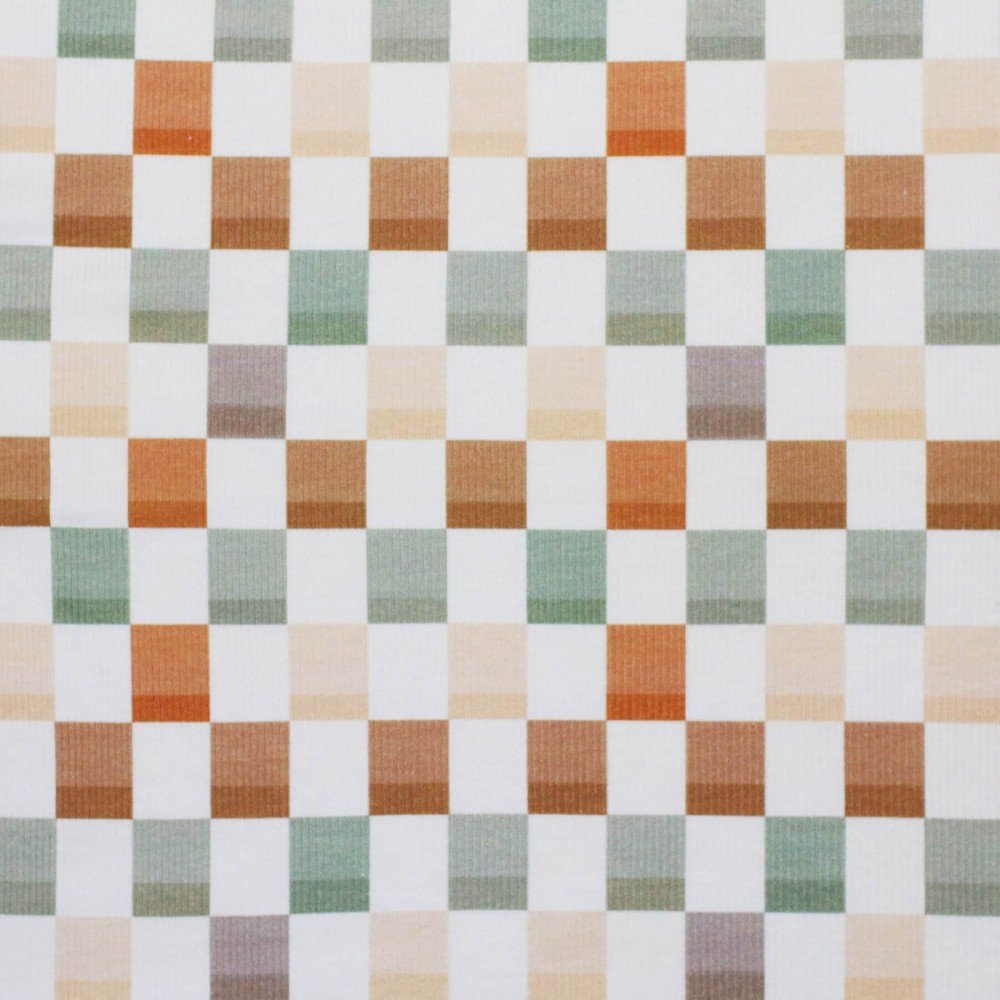 Rib Jersey Strikstof - Blokke 25mm Oliven Brun