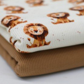 Rib Knit Jersey Fabric - Lions Light Beige