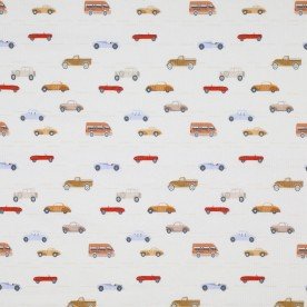 Rib Knit Jersey Fabric - Little Cars